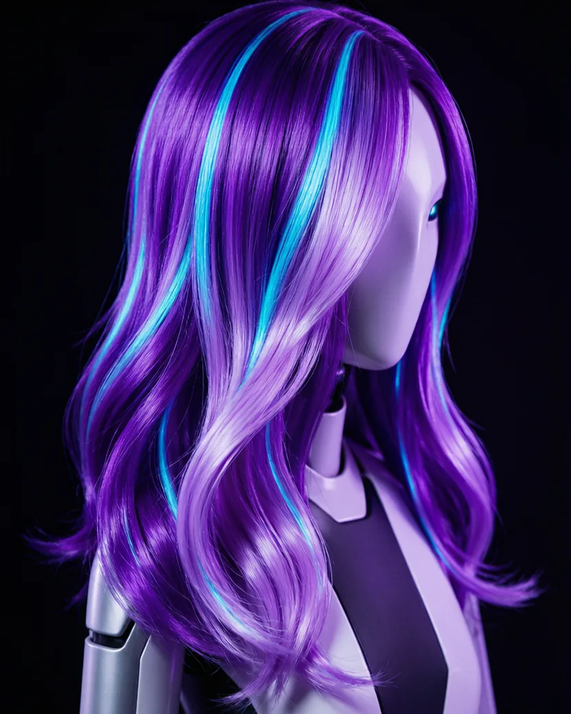 Neon Cyber Wig 电光紫渐变机器人假发
